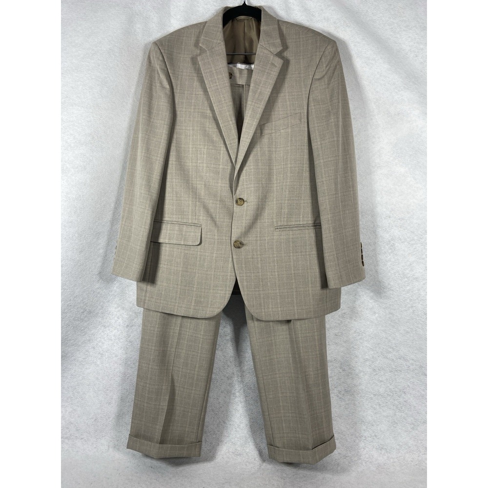 Saddlebred 2PC Pant Suit Men's 42S Gray Plaid Pants 32x30 Polyester EUC